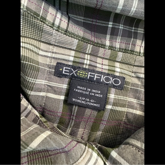 EXOFFICIO Alba Funnel Neck Plaid Shirt Jacket Green Plaid Pockets Purple Hiking - Picture 11 of 16